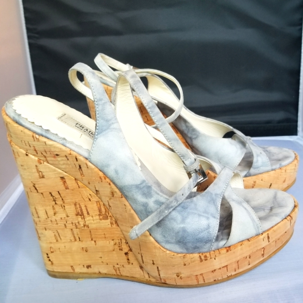 Prada wedge cork heel sandals